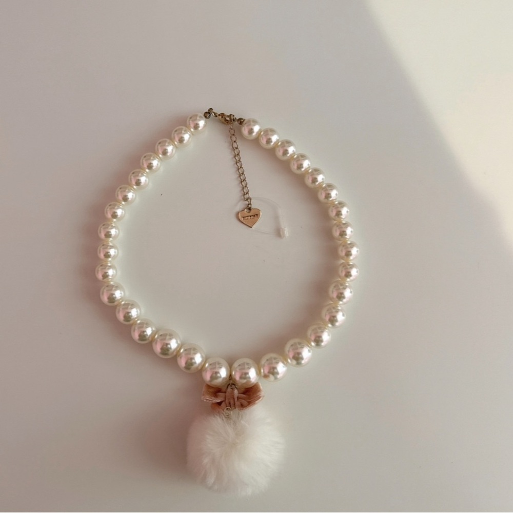 Liz Lisa Velvet Pink Bow Fluffy Pearl Necklace